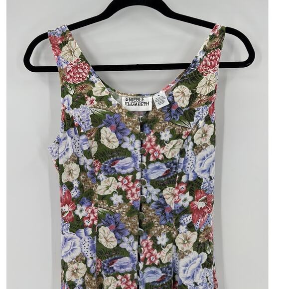 Vintage Nicole Elizabeth floral midi lace up back tie dress 80s 90s size M - Picture 3 of 8